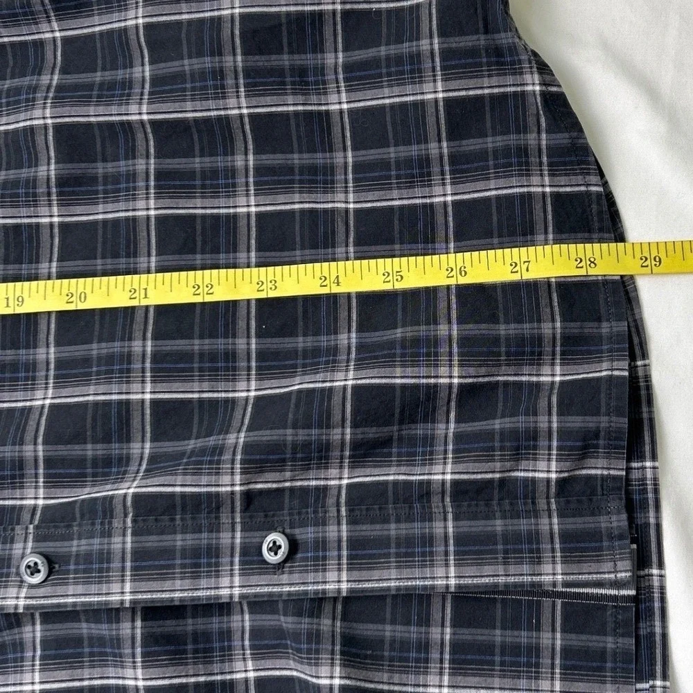Banana Republic Mens Short Sleeve Plaid Button Down Shirt Black Large Stretch